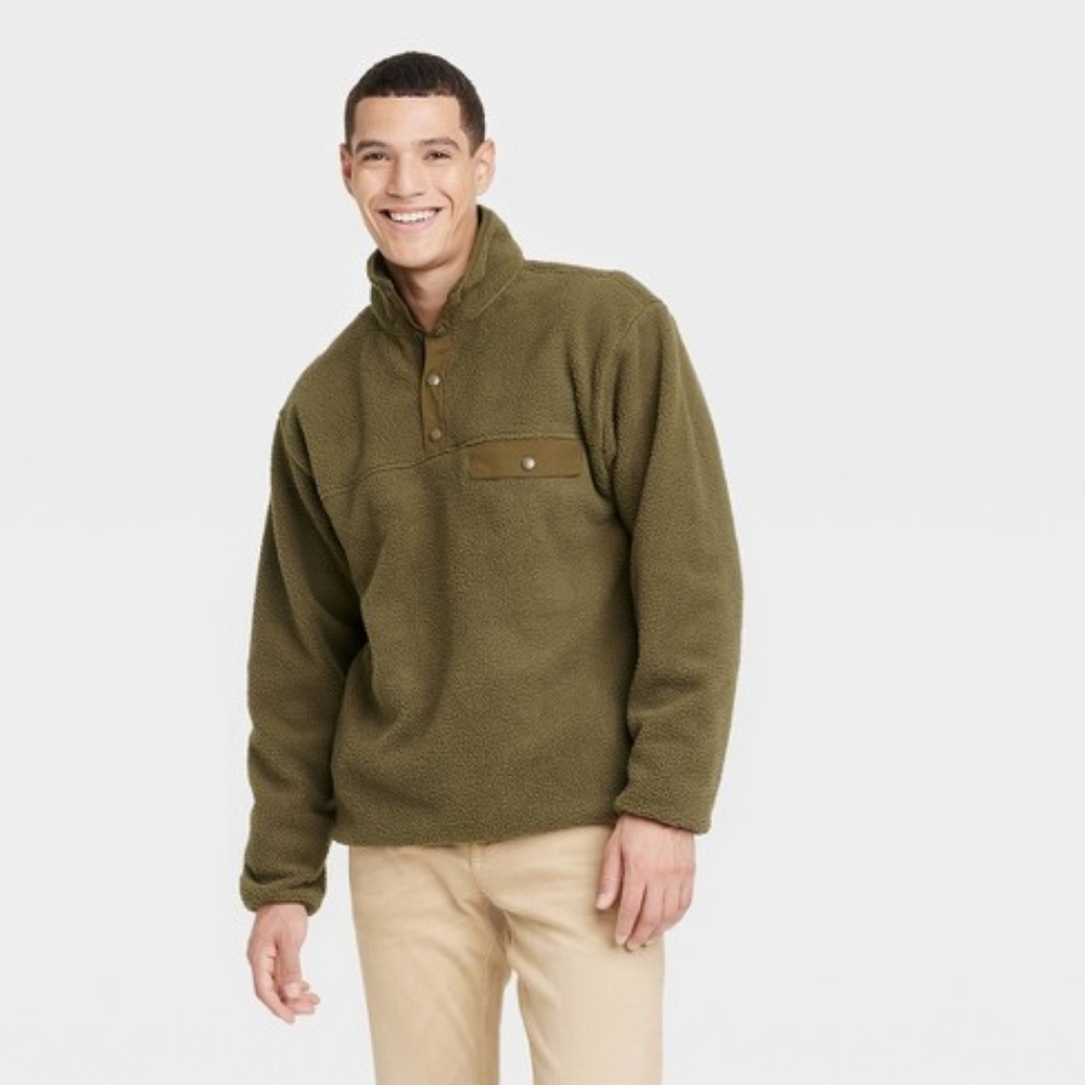 10. Men's Sherpa Snap Placket Pullover - Goodfellow & Co